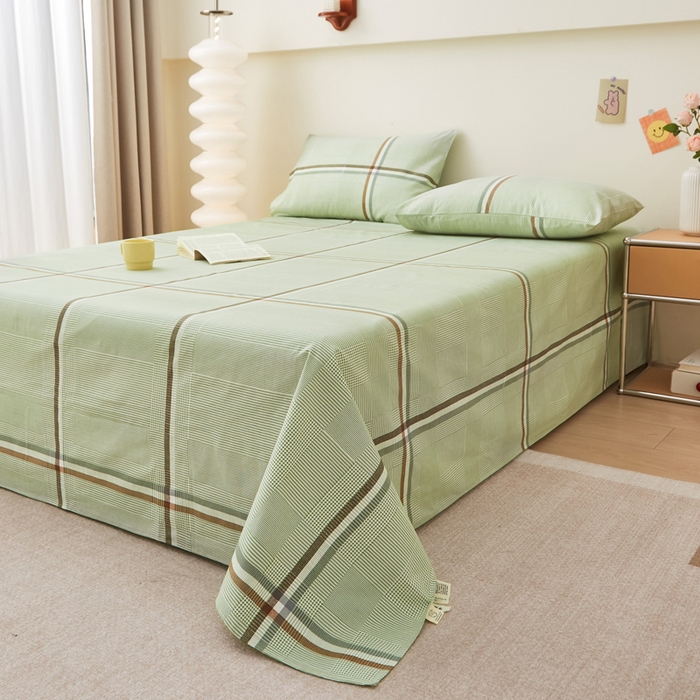 91家纺网 家纺一手货源 找家纺 首爱家纺 2025新款老粗布全棉纯棉床单三件套软凉席子 绿川