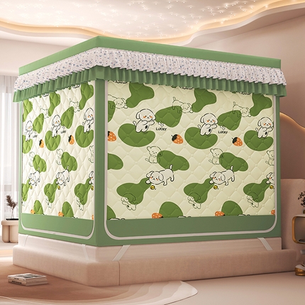 2025新款2507印花夹棉遮光保暖坐床蚊帐 欢乐小狗