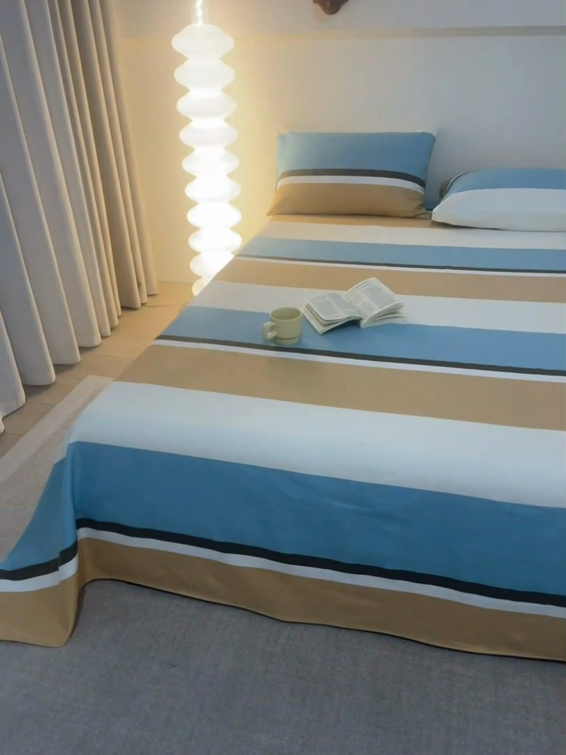 91家纺网 家纺一手货源 找家纺 首爱家纺 2025新款老粗布全棉纯棉床单三件套软凉席子 春风