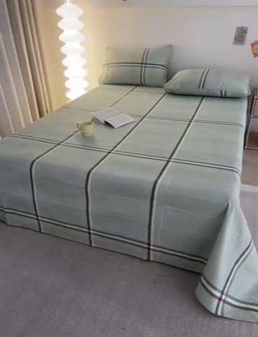 91家纺网 家纺一手货源 找家纺 棉乐町 2025新款全棉纯棉老粗布床单绿川