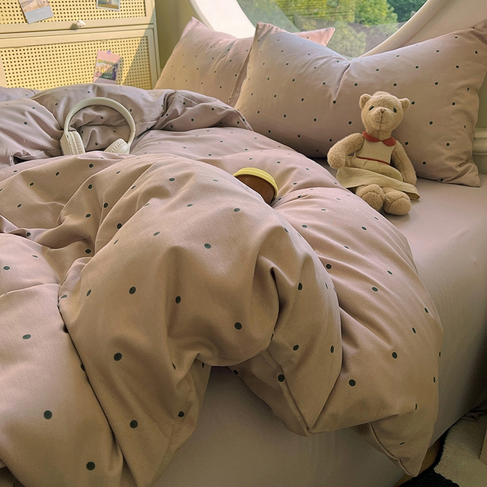 91家纺网 家纺一手货源 找家纺 2025新款针织棉双层纱四件套 豆蔻