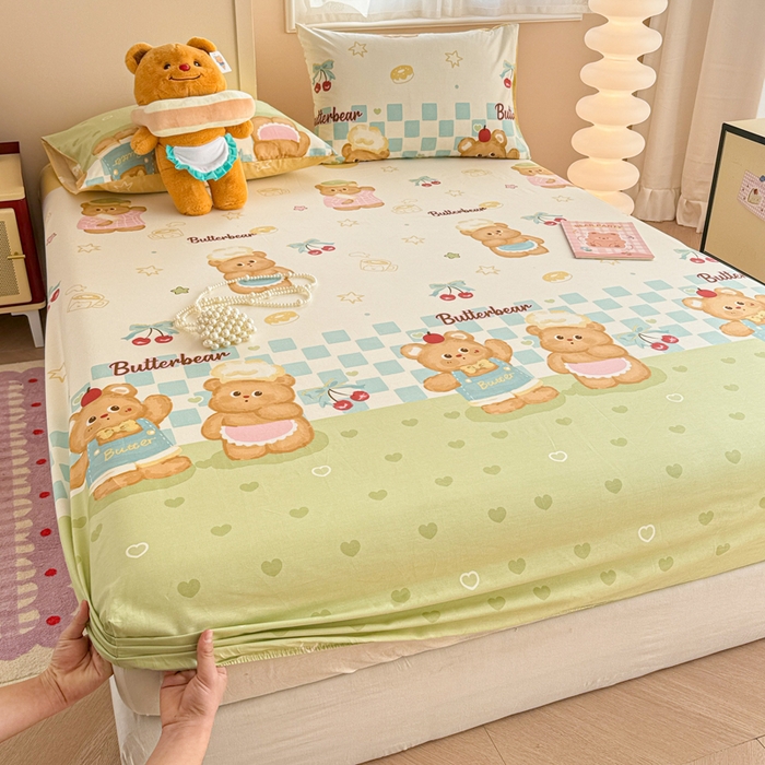 91家纺网 家纺一手货源 找家纺 呗旺鹿 2025新款全棉13372床笠 奶油小熊