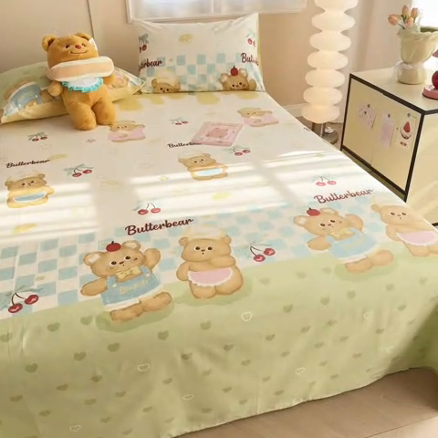 91家纺网 家纺一手货源 找家纺 呗旺鹿 2025新款全棉13372床单 奶油小熊