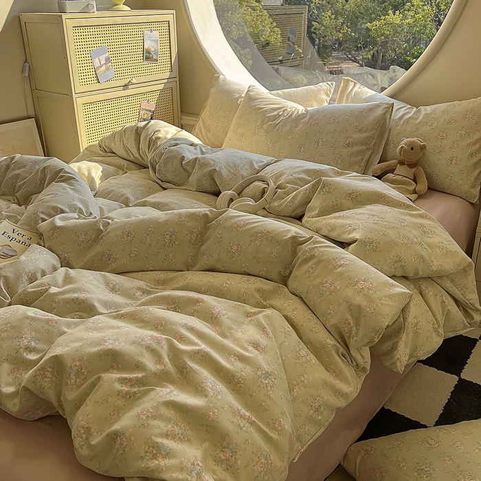 91家纺网 家纺一手货源 找家纺 2025新款针织棉双层纱四件套 堇色