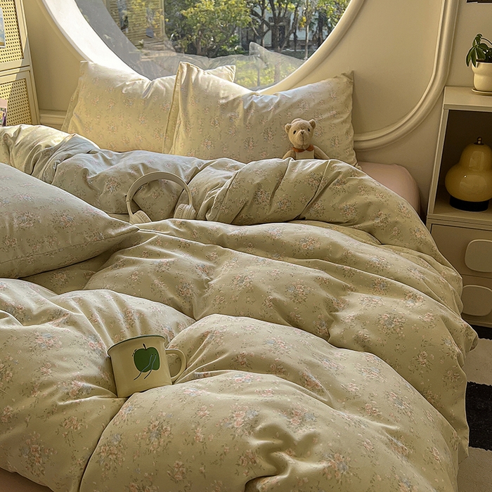 91家纺网 家纺一手货源 找家纺 2025新款针织棉双层纱四件套 堇色