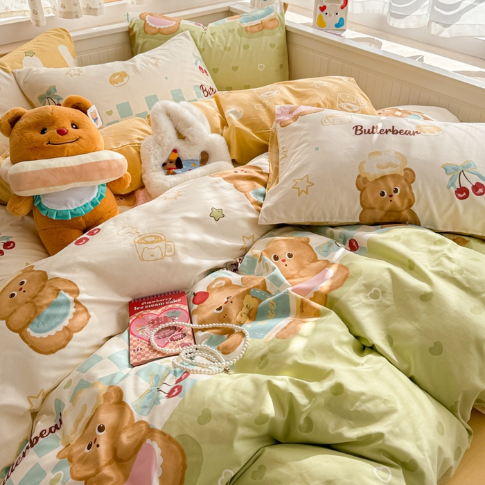 91家纺网 家纺一手货源 找家纺 呗旺鹿 2025新款全棉13372黄油小熊系列四件套 黄油小熊-奶油