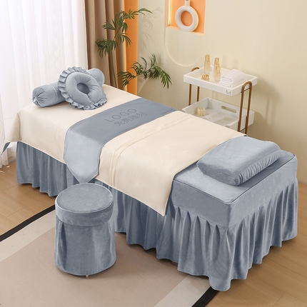 琪宝阁 2025新款轻奢一族系列立丝绒美 容床罩套件 轻奢一族蓝灰