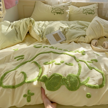 曼谷家纺 2025新款软糯毛巾绣水洗棉四件套-【买家秀联系微信】专属版权，质检报告 牛角包-芝士绿