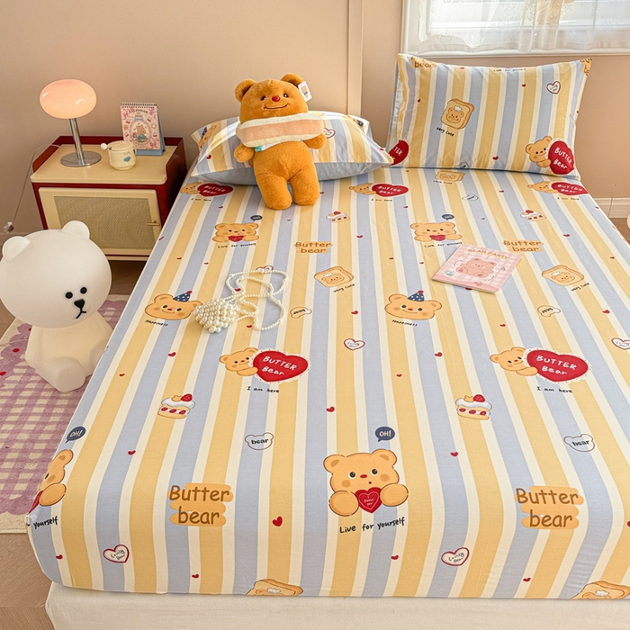 91家纺网 家纺一手货源 找家纺 呗旺鹿 2025新款全棉13372床笠 吐司小熊