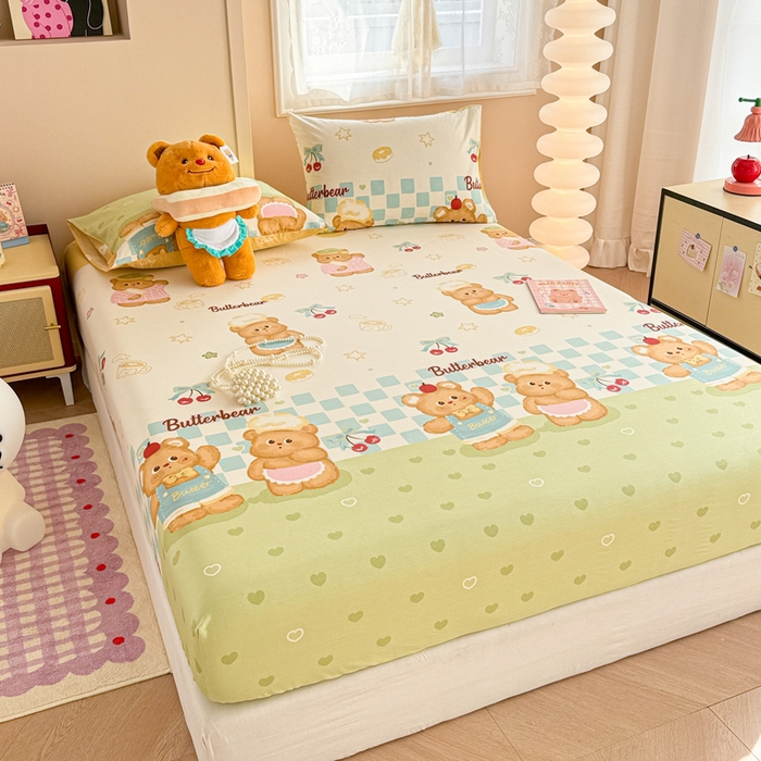 91家纺网 家纺一手货源 找家纺 呗旺鹿 2025新款全棉13372床笠 奶油小熊