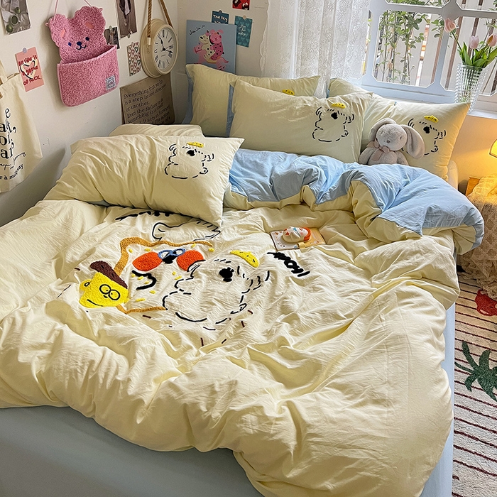 91家纺网 家纺一手货源 找家纺 曼谷家纺 2025新款软糯毛巾绣水洗棉四件套-【买家秀联系微信】专属版权，质检报告 舔狗-芝士天蓝