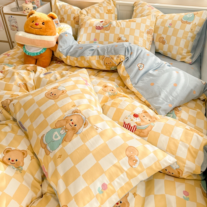91家纺网 家纺一手货源 找家纺 呗旺鹿 2025新款全棉13372黄油小熊系列四件套 黄油小熊-曲奇