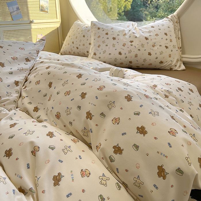 91家纺网 家纺一手货源 找家纺 2025新款针织棉双层纱四件套 多米