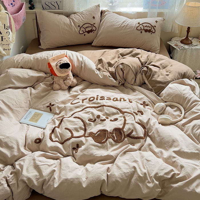 91家纺网 家纺一手货源 找家纺 曼谷家纺 2025新款软糯毛巾绣水洗棉四件套-【买家秀联系微信】专属版权，质检报告 牛角包-奶咖