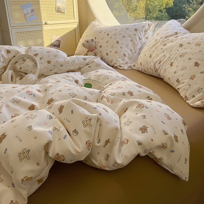 91家纺网 家纺一手货源 找家纺 2025新款针织棉双层纱四件套 多米