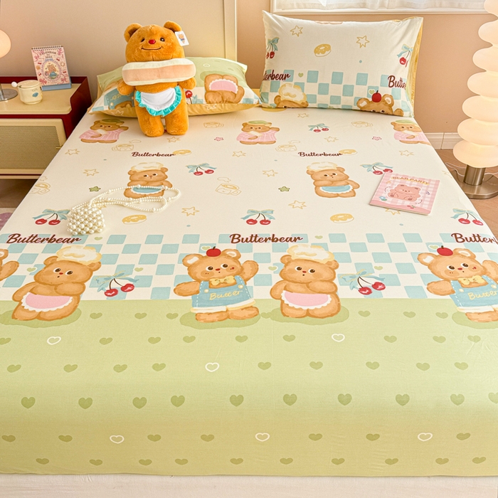 91家纺网 家纺一手货源 找家纺 呗旺鹿 2025新款全棉13372床笠 奶油小熊