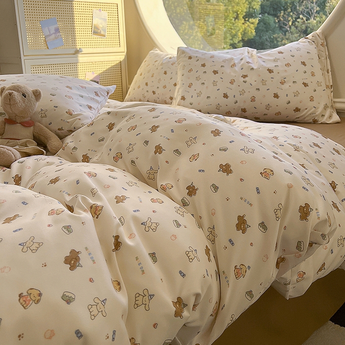 91家纺网 家纺一手货源 找家纺 2025新款针织棉双层纱四件套 多米