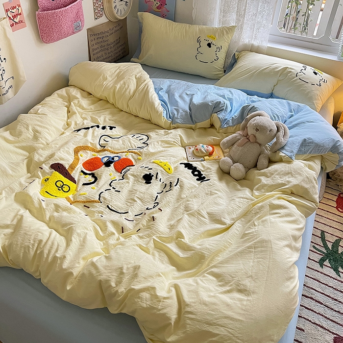 91家纺网 家纺一手货源 找家纺 曼谷家纺 2025新款软糯毛巾绣水洗棉四件套-【买家秀联系微信】专属版权，质检报告 舔狗-芝士天蓝