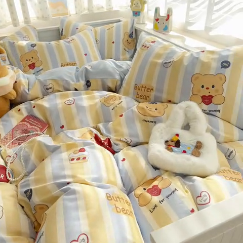 91家纺网 家纺一手货源 找家纺 呗旺鹿 2025新款全棉13372黄油小熊系列四件套 黄油小熊-吐司