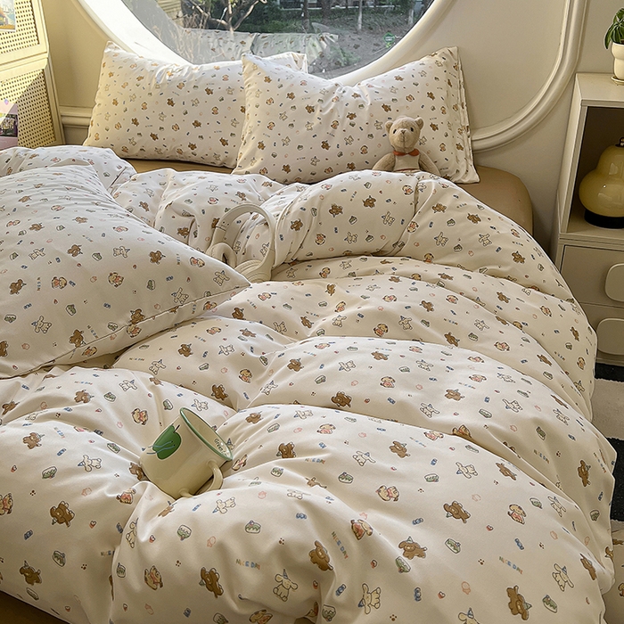 91家纺网 家纺一手货源 找家纺 2025新款针织棉双层纱四件套 多米