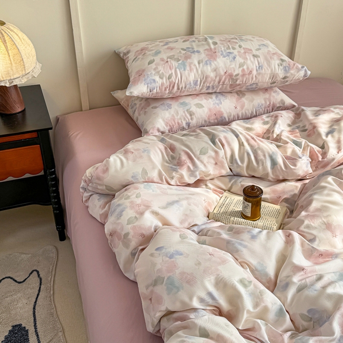 91家纺网 家纺一手货源 找家纺 梦莱斯 2025新款A类有氧针织棉双层纱系列四件套 晚香