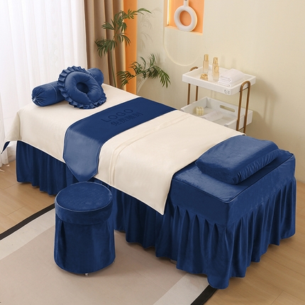 琪宝阁 2025新款轻奢一族系列立丝绒美 容床罩套件 轻奢一族深蓝