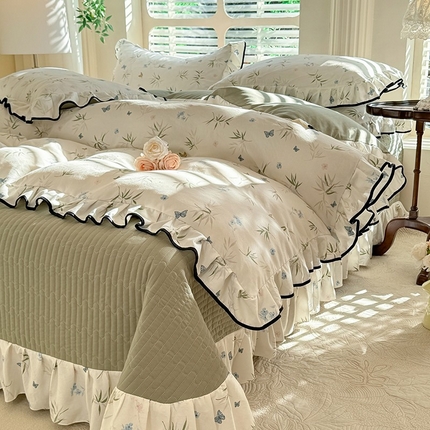 韩约家纺 2025新款1针织双层纱花边款床盖四件套 蝶影（花边款）