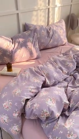 91家纺网 家纺一手货源 找家纺 梦莱斯 2025新款A类有氧针织棉双层纱系列四件套 紫苏