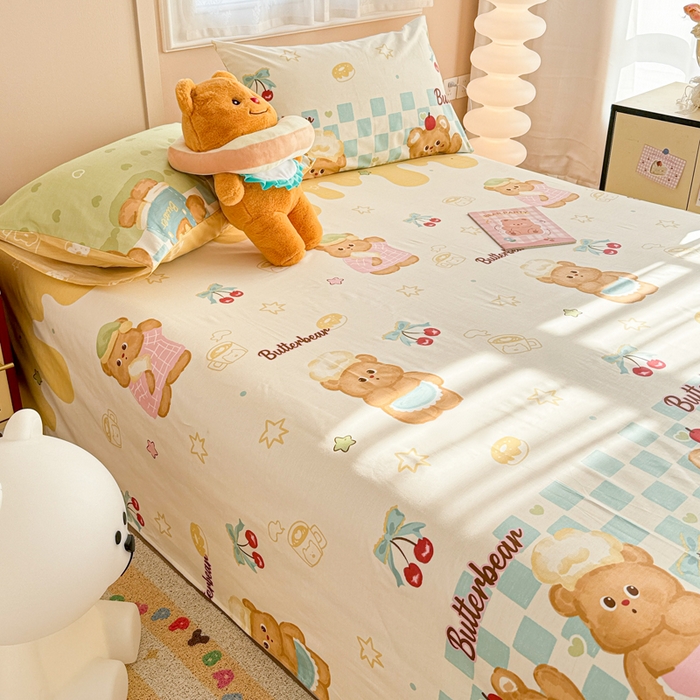 91家纺网 家纺一手货源 找家纺 呗旺鹿 2025新款全棉13372床单 奶油小熊