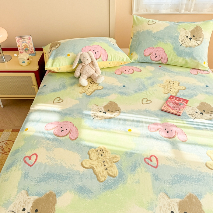 91家纺网 家纺一手货源 找家纺 呗旺鹿 2025新款全棉13372床单 油画慕斯猫