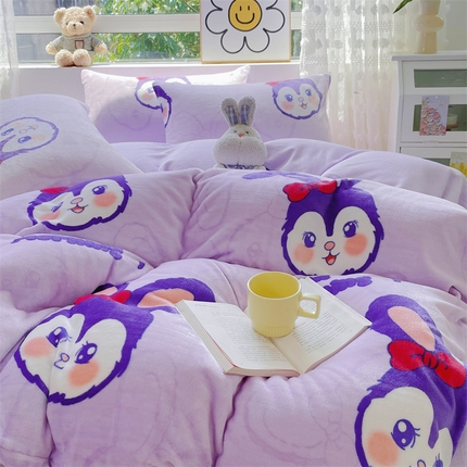 91家纺网 家纺一手货源 找家纺 （买家秀 爆款不断货）A类母婴级双面牛奶绒四件套珊瑚绒四件套雪花绒四件套儿童高克重卡通牛奶绒四件套 乐迪兔