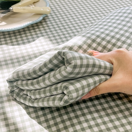 91家纺网 家纺一手货源 找家纺 悦兴家纺 2025新款A类水洗棉单品贴标床单 A类贴标水洗棉床单-迷你绿格