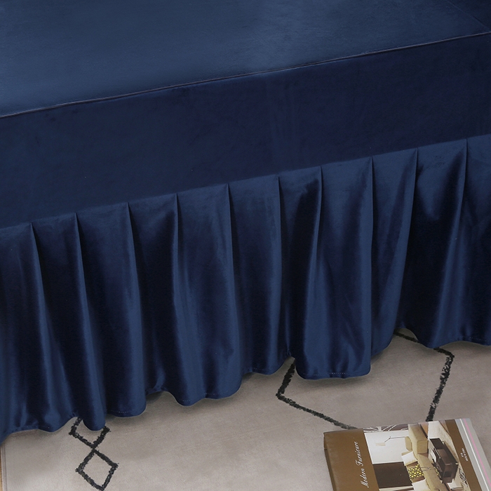 91家纺网 家纺一手货源 找家纺 琪宝阁 2025新款轻奢一族系列立丝绒美 容床罩套件 轻奢一族深蓝