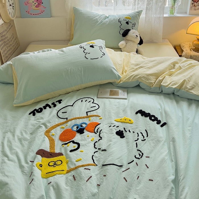 91家纺网 家纺一手货源 找家纺 曼谷家纺 2025新款软糯毛巾绣水洗棉四件套-【买家秀联系微信】专属版权，质检报告 舔狗-薄荷芝士