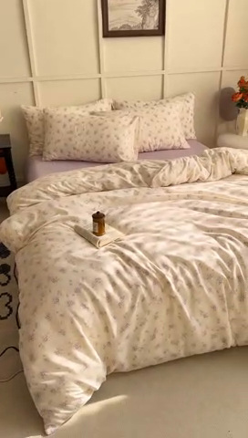 91家纺网 家纺一手货源 找家纺 梦莱斯 2025新款A类有氧针织棉双层纱系列四件套 思绪