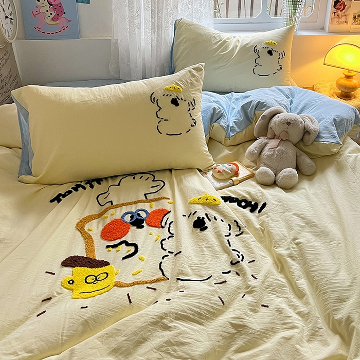 91家纺网 家纺一手货源 找家纺 曼谷家纺 2025新款软糯毛巾绣水洗棉四件套-【买家秀联系微信】专属版权，质检报告 舔狗-芝士天蓝