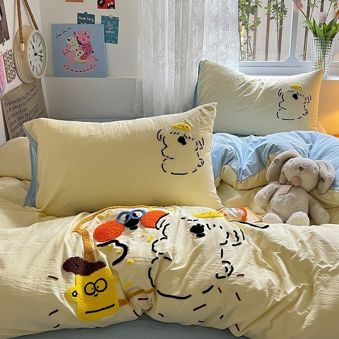 91家纺网 家纺一手货源 找家纺 曼谷家纺 2025新款软糯毛巾绣水洗棉四件套-【买家秀联系微信】专属版权，质检报告 舔狗-芝士天蓝