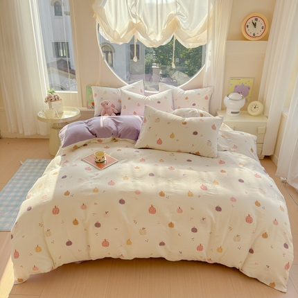 91家纺网 家纺一手货源 找家纺 耀悦家纺 2025新款双层纱印花四件套 南瓜日记