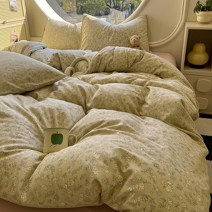 91家纺网 家纺一手货源 找家纺 2025新款针织棉双层纱四件套 花菲花