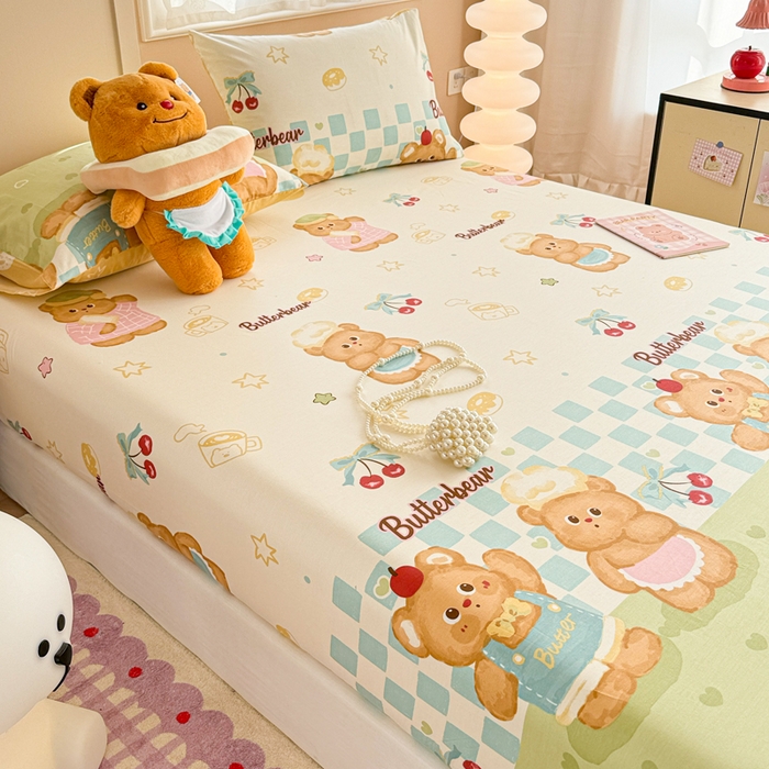 91家纺网 家纺一手货源 找家纺 呗旺鹿 2025新款全棉13372床笠 奶油小熊