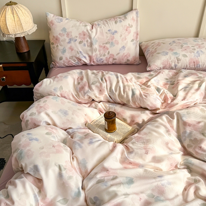 91家纺网 家纺一手货源 找家纺 梦莱斯 2025新款A类有氧针织棉双层纱系列四件套 晚香