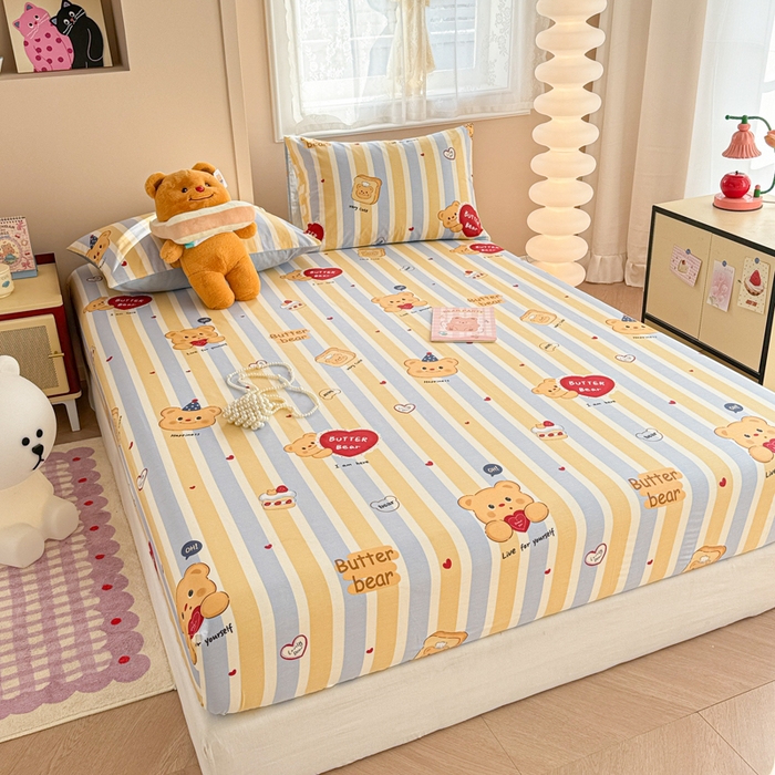 91家纺网 家纺一手货源 找家纺 呗旺鹿 2025新款全棉13372床笠 吐司小熊