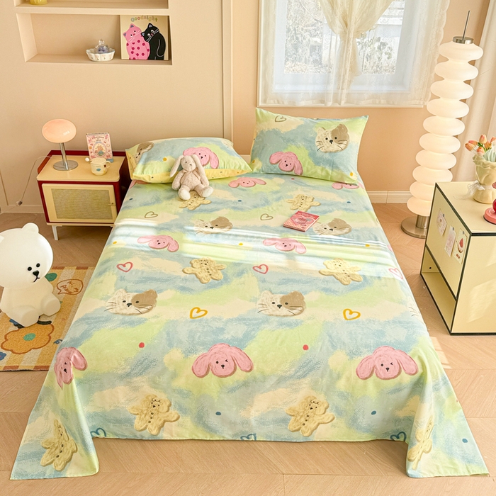 91家纺网 家纺一手货源 找家纺 呗旺鹿 2025新款全棉13372床单 油画慕斯猫