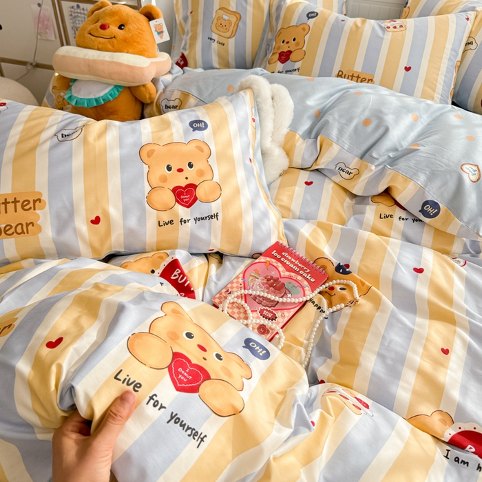 91家纺网 家纺一手货源 找家纺 呗旺鹿 2025新款全棉13372黄油小熊系列四件套 黄油小熊-吐司
