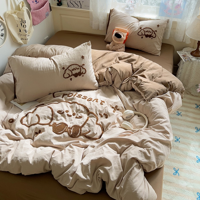 91家纺网 家纺一手货源 找家纺 曼谷家纺 2025新款软糯毛巾绣水洗棉四件套-【买家秀联系微信】专属版权，质检报告 牛角包-奶咖