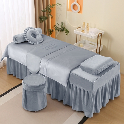 琪宝阁 2025新款轻奢一族系列立丝绒美 容床罩套件 轻奢一族蓝灰1