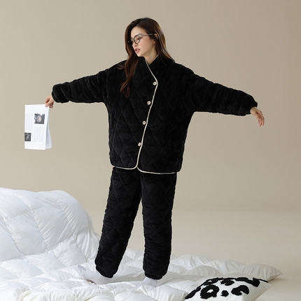 91家纺网 家纺一手货源 找家纺 （总）2025新款夹棉立领女款黑色