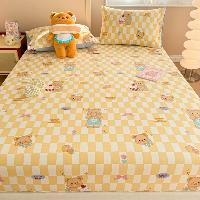 91家纺网 家纺一手货源 找家纺 呗旺鹿 2025新款全棉13372床笠 曲奇小熊