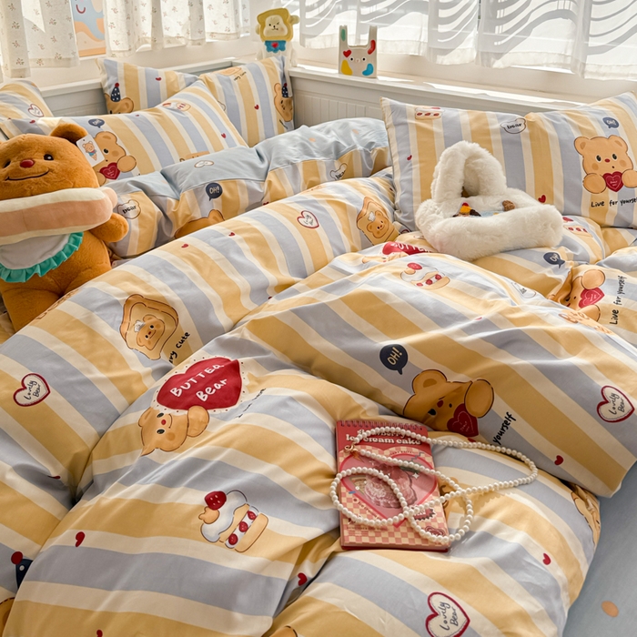 91家纺网 家纺一手货源 找家纺 呗旺鹿 2025新款全棉13372黄油小熊系列四件套 黄油小熊-吐司