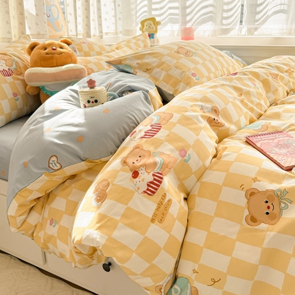 91家纺网 家纺一手货源 找家纺 呗旺鹿 2025新款全棉13372黄油小熊系列四件套 黄油小熊-曲奇